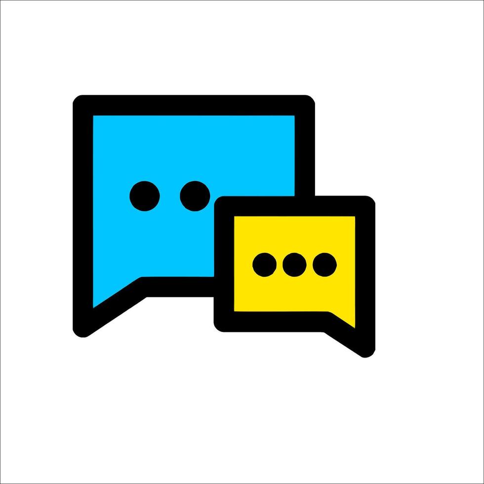 A pair of speech bubbles with a yellow and blue outline vector