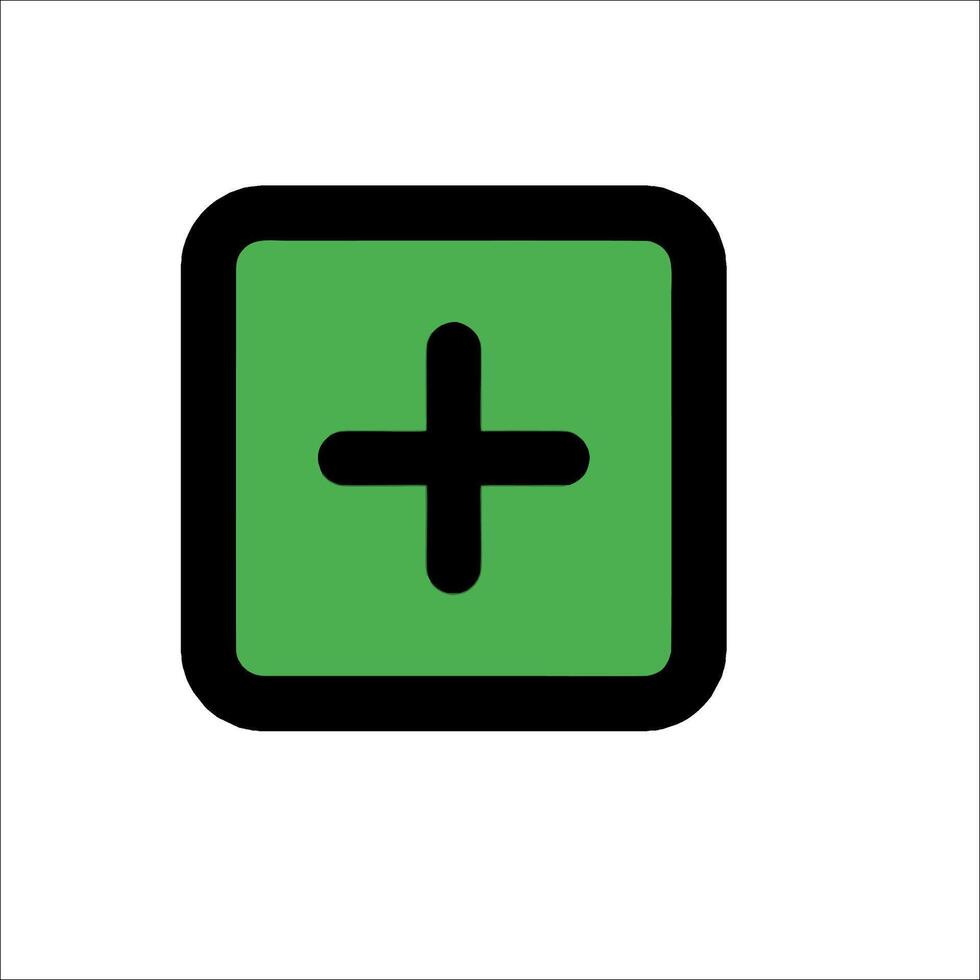 A green plus sign in a square vector