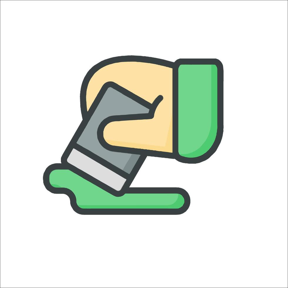 A hand holding a green sponge and a green sponge vector