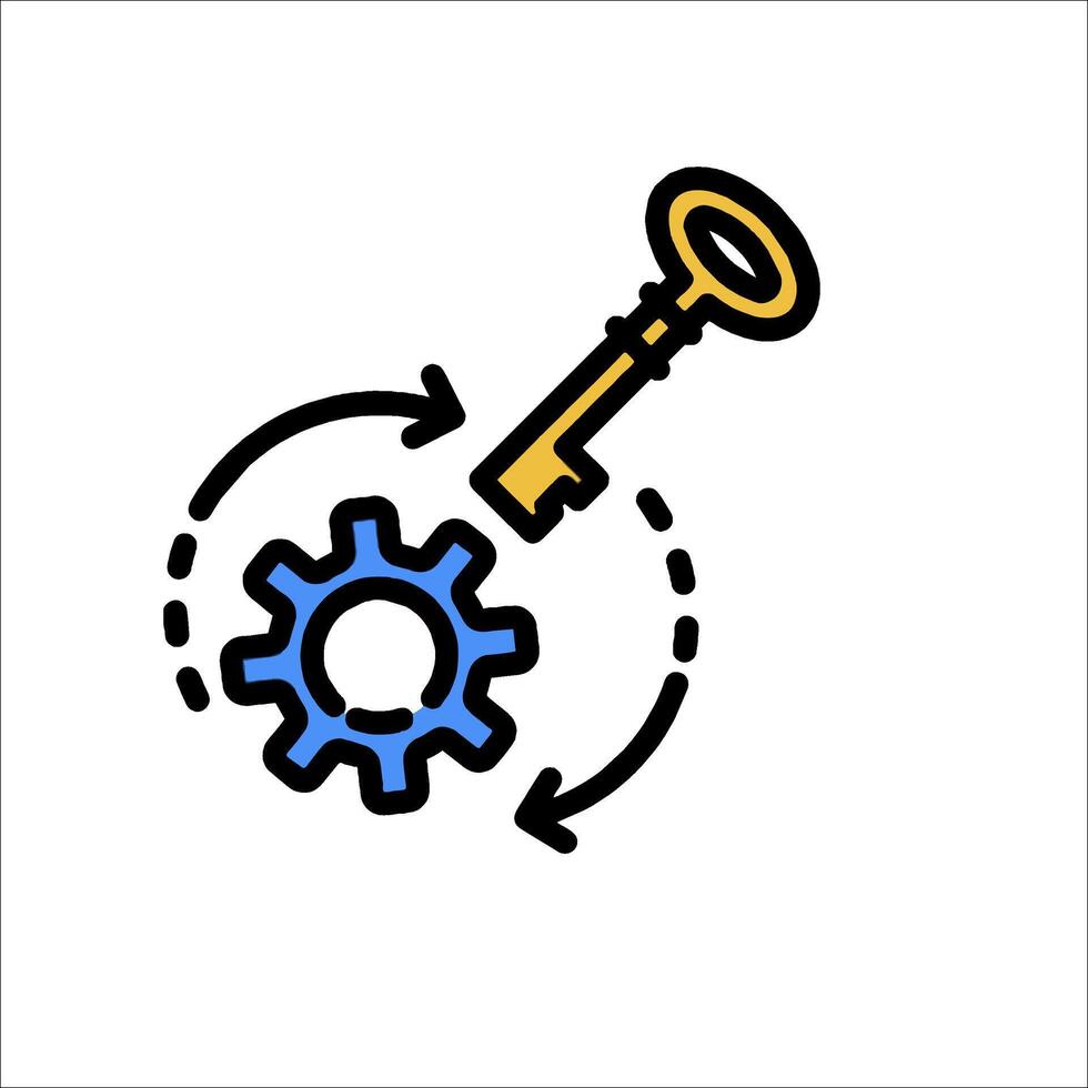 A key and a gearwheel are connected together vector