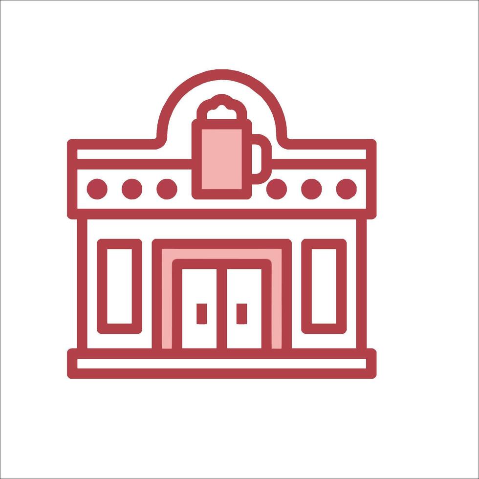 A red line icon of a building with a coffee cup vector
