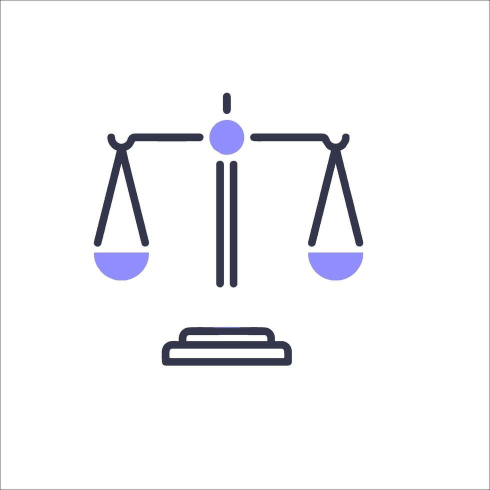 A balance scale icon with a purple background vector