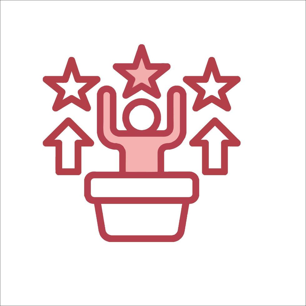 A red icon of a person in a bucket with stars vector
