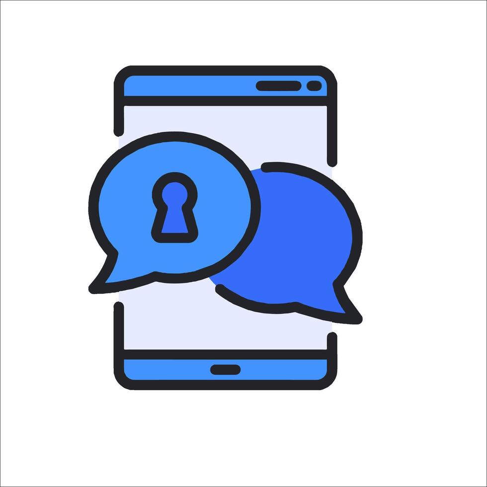 A phone with two speech bubbles and a lock icon vector