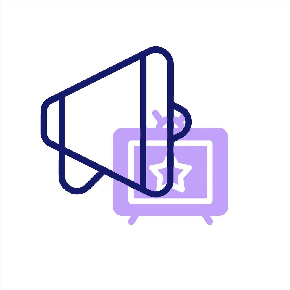 A purple icon with a speaker and a television vector