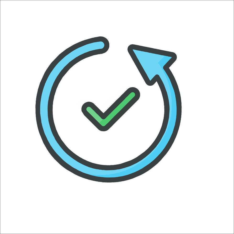 A blue arrow pointing to a check mark icon vector