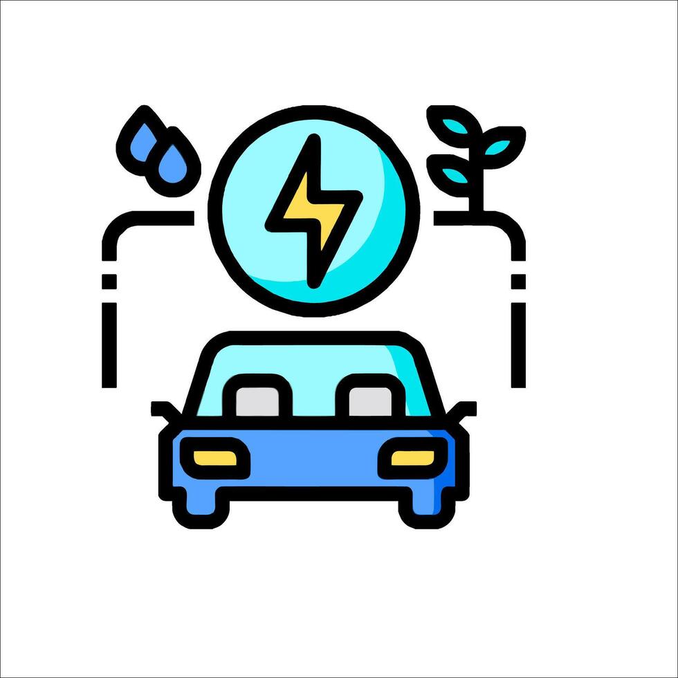 Electric car icon with lightning bolt and plant vector