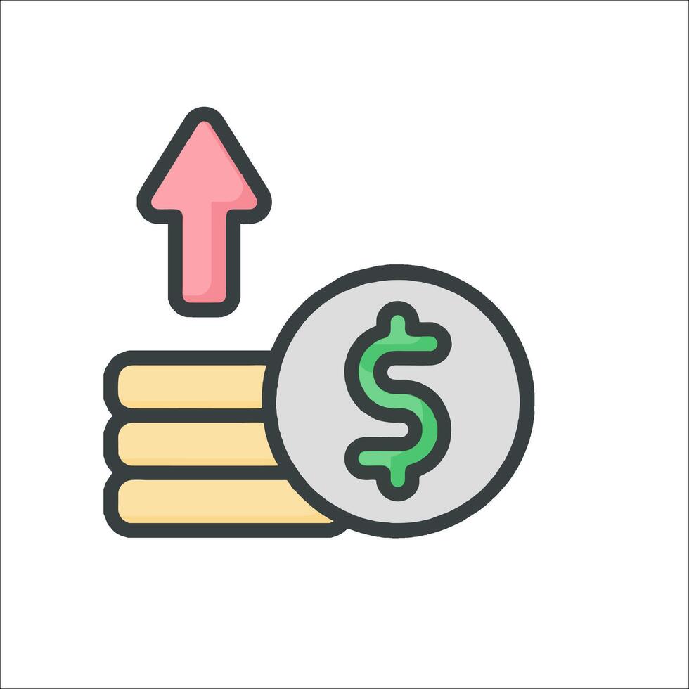 Money stack with dollar sign and arrow icon vector