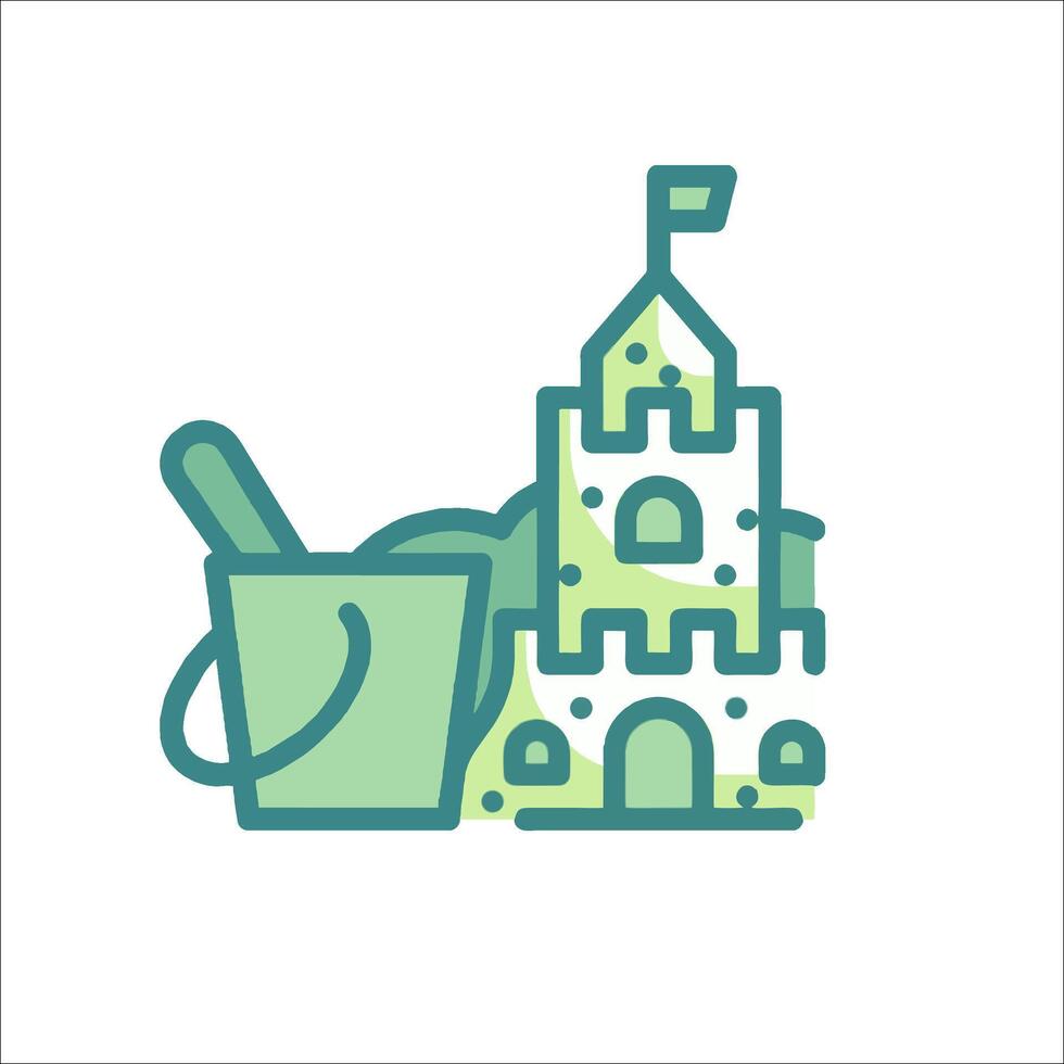 A castle and bucket with a green background vector