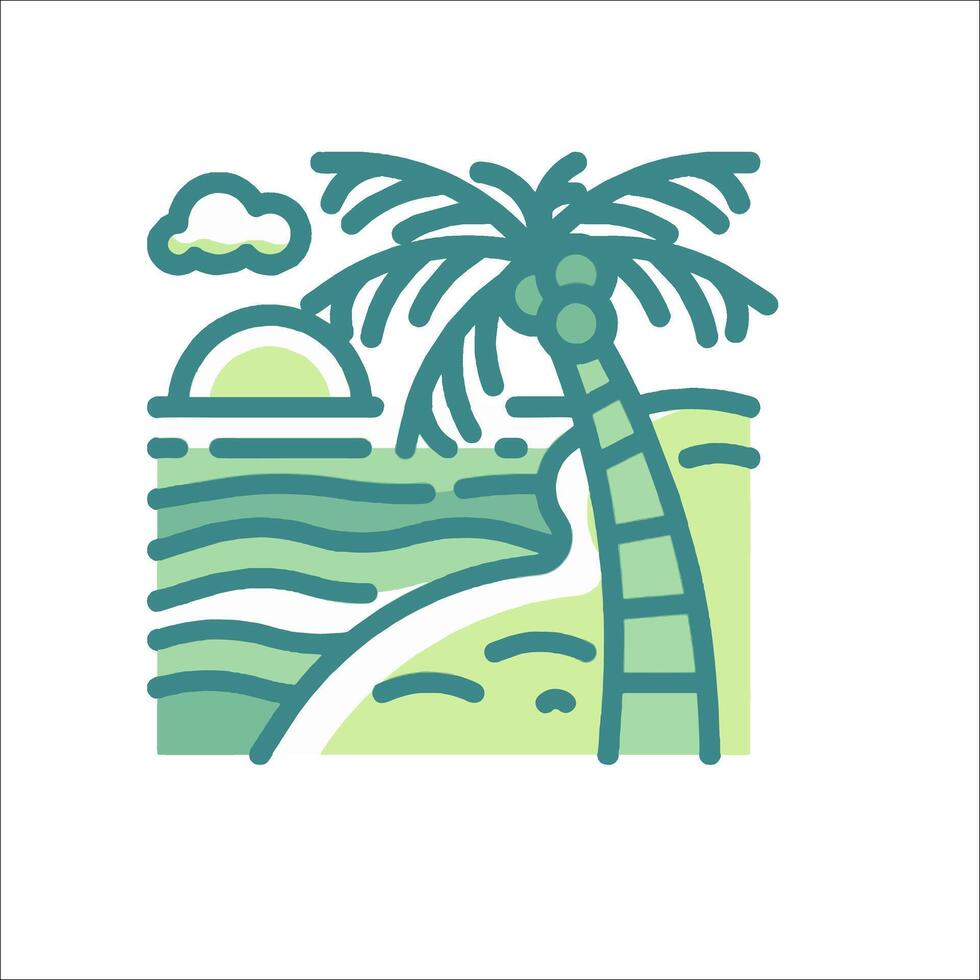 A palm tree and beach scene with a sunset vector