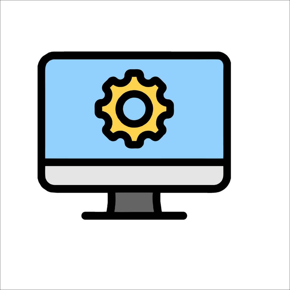 A computer monitor with a gear on it vector