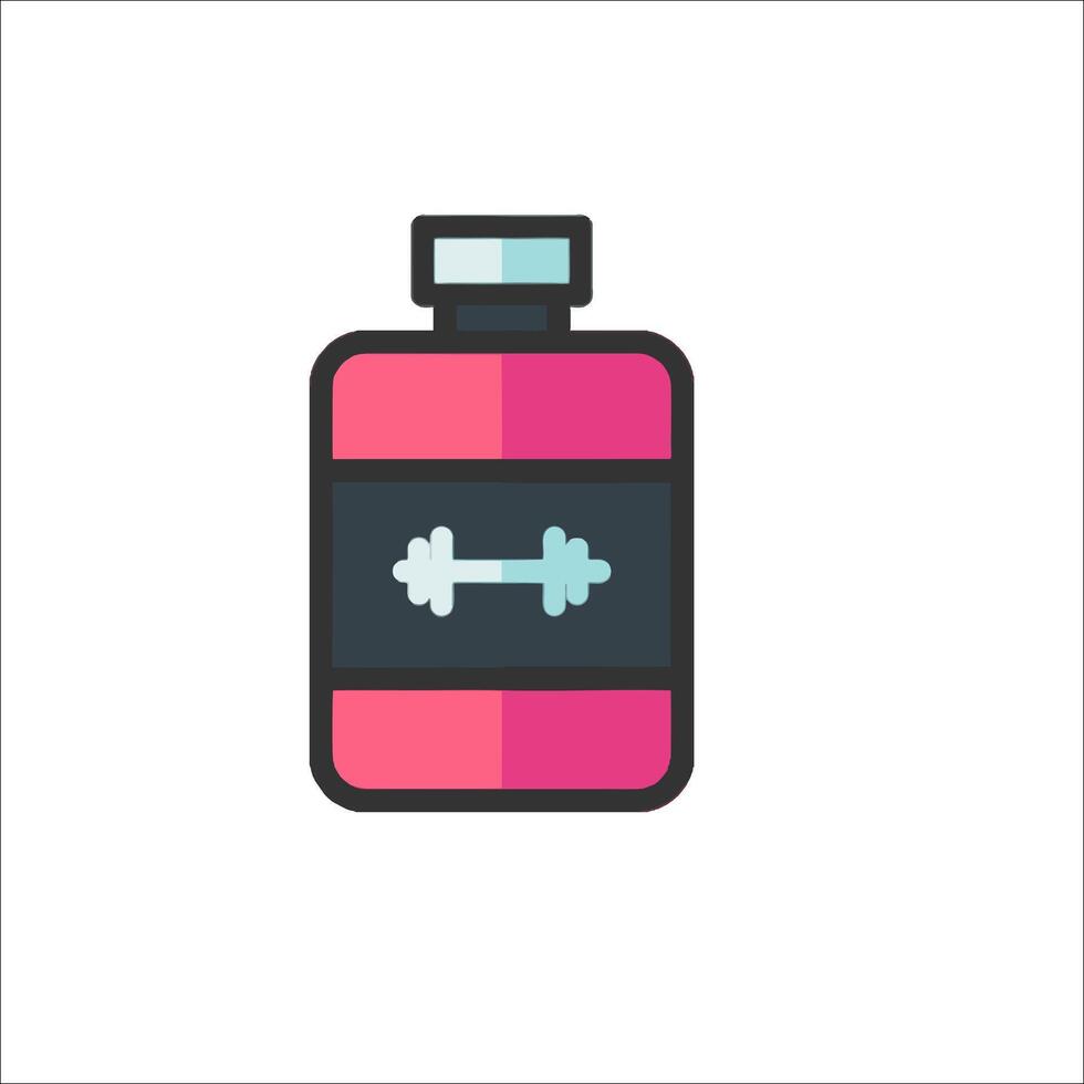 A bottle of pink liquid with a barbell on it vector