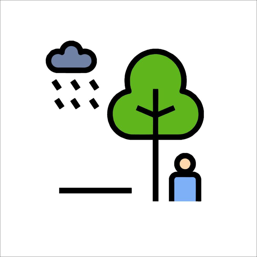 A man standing under a tree with rain falling vector