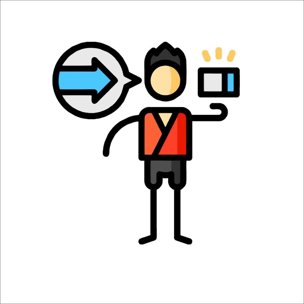A man holding a camera and pointing to the right vector