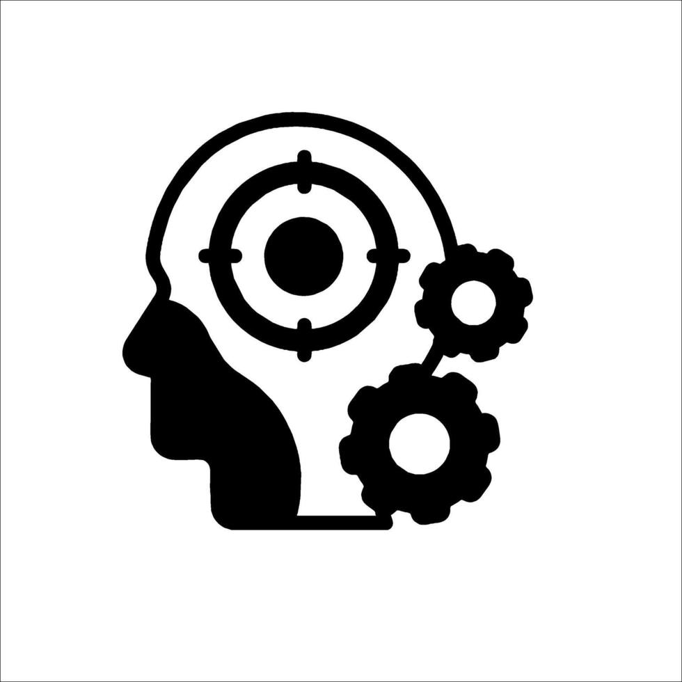 A black and white silhouette of a head with gears vector