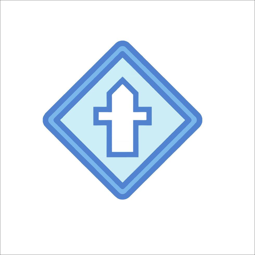 A blue and white icon with a cross on it vector