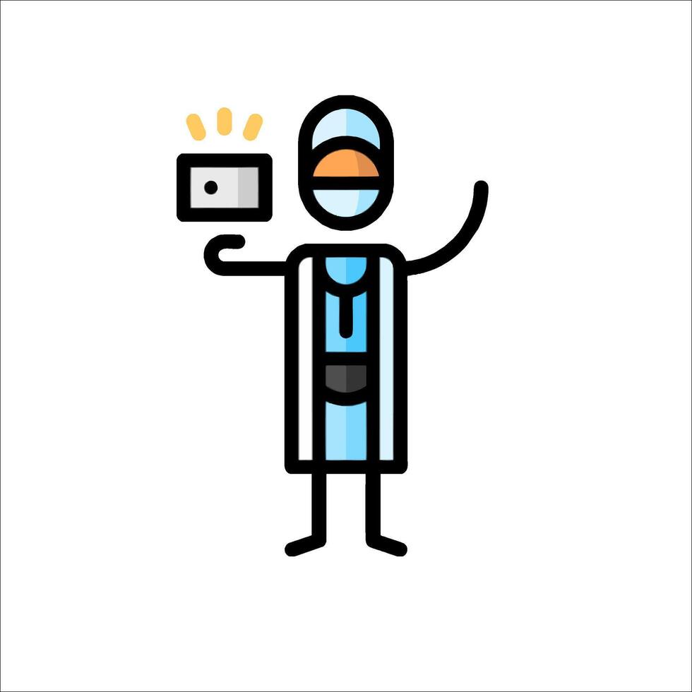 A doctor holding a camera and a mask vector