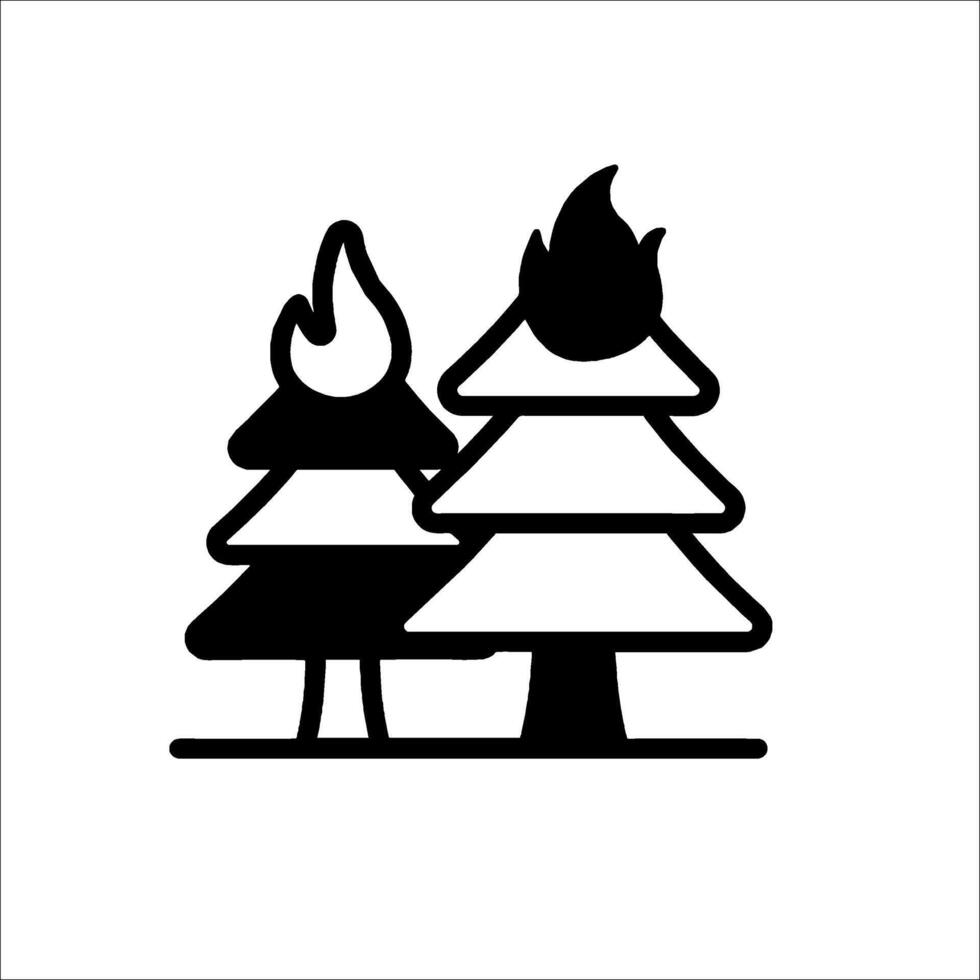 A black and white icon of two trees with fire vector