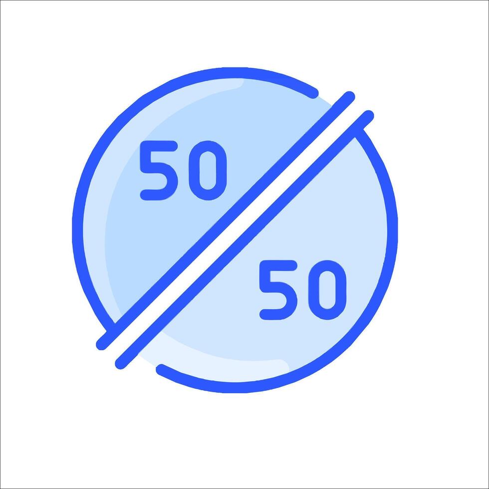 A blue icon with the words 50 percent off vector