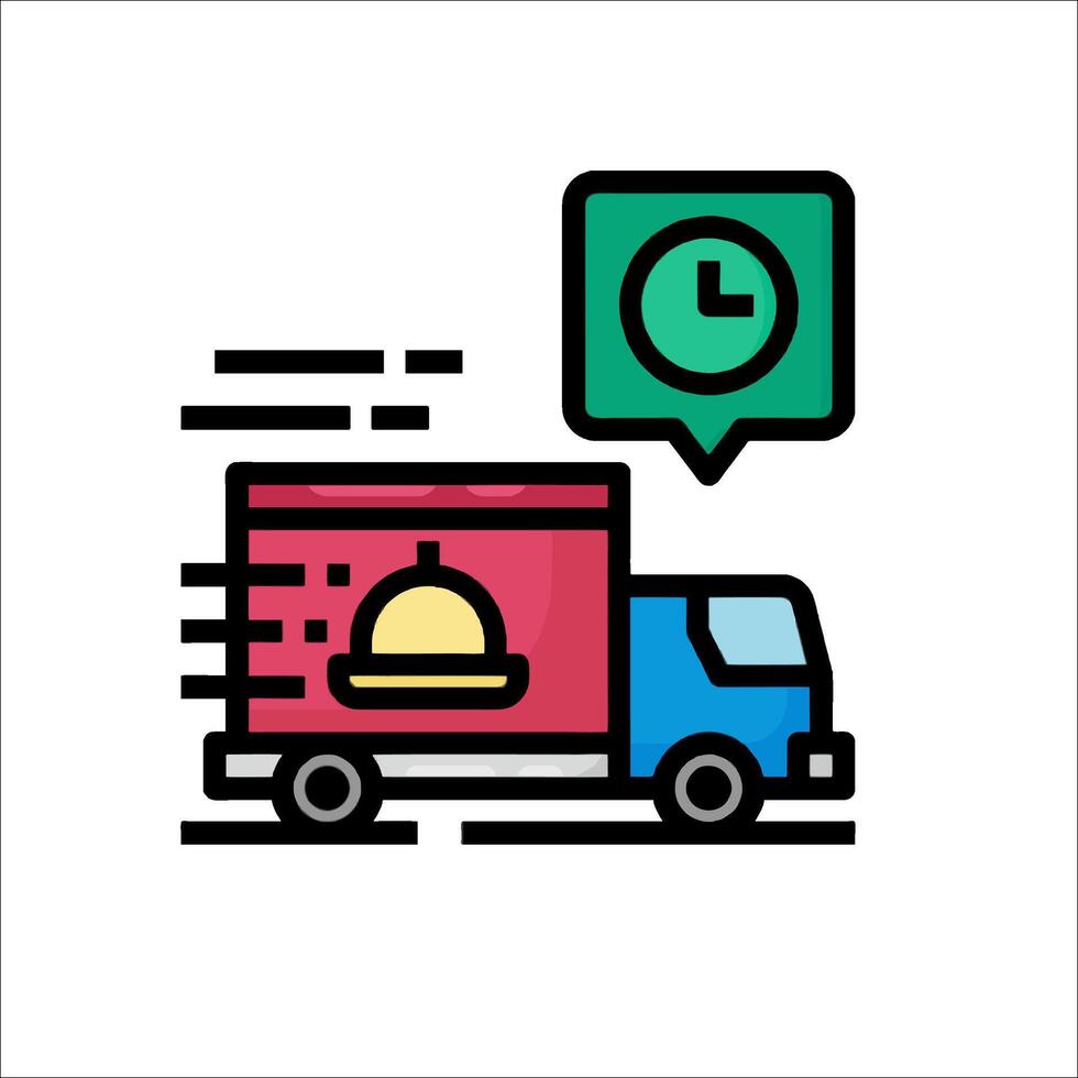 Delivery truck icon with clock and food vector