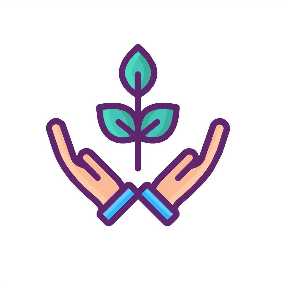 Hands holding a plant icon vector