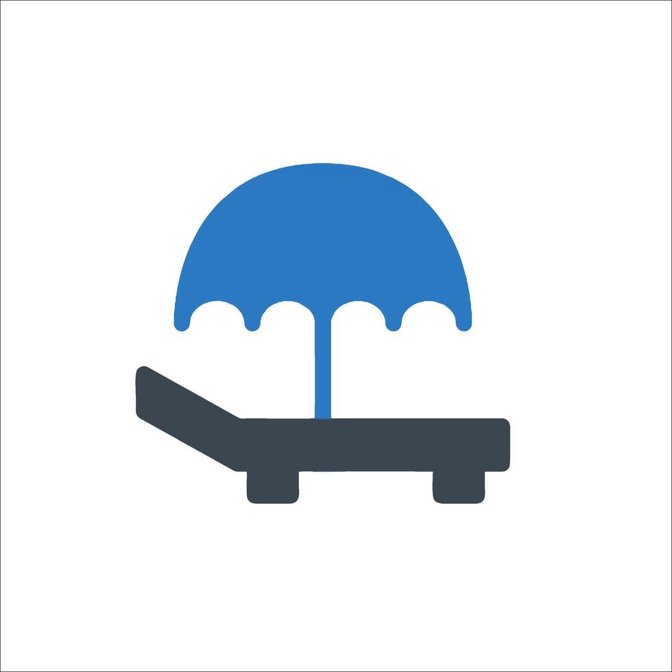 A blue umbrella and a bed under an umbrella vector