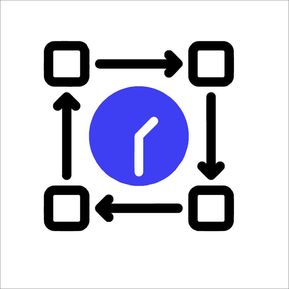 A blue and black icon with arrows pointing to the clock vector