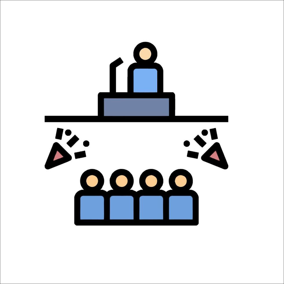 A speaker at a podium with people in the audience vector