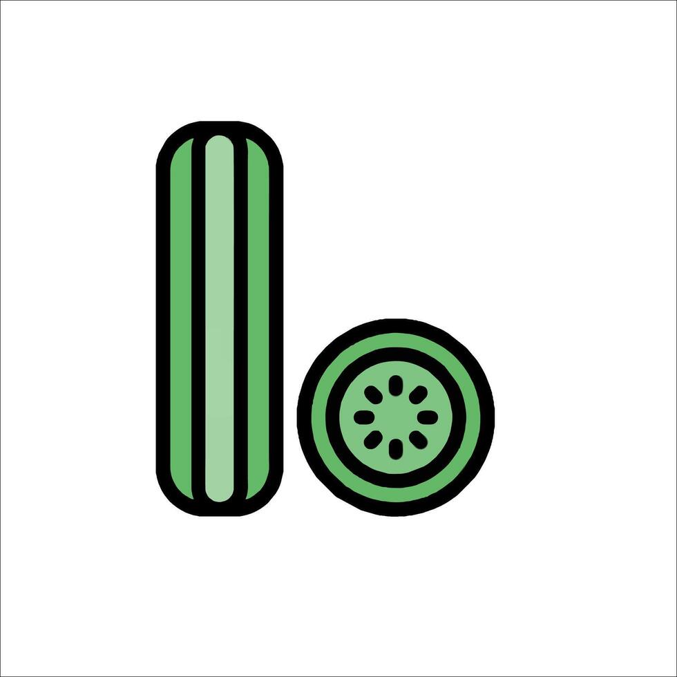 A green and black line icon of a cucumber vector