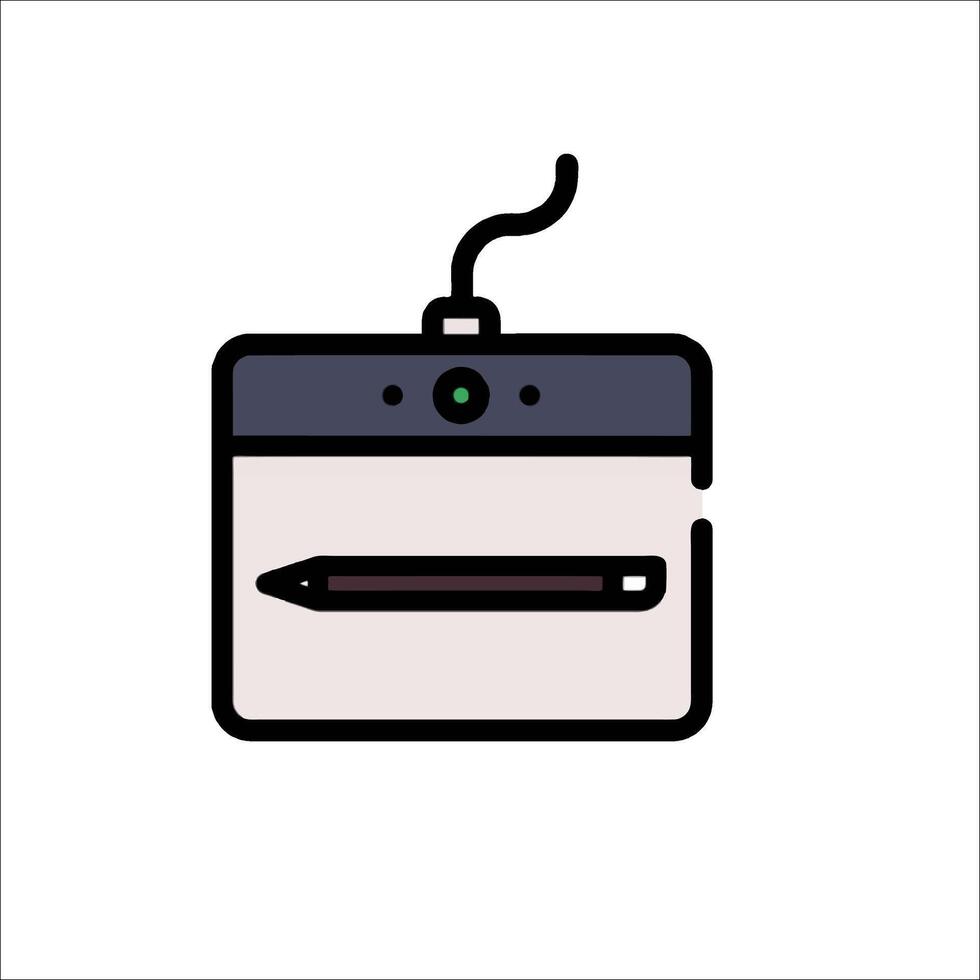 A drawing tablet with a pen and pencil on it vector