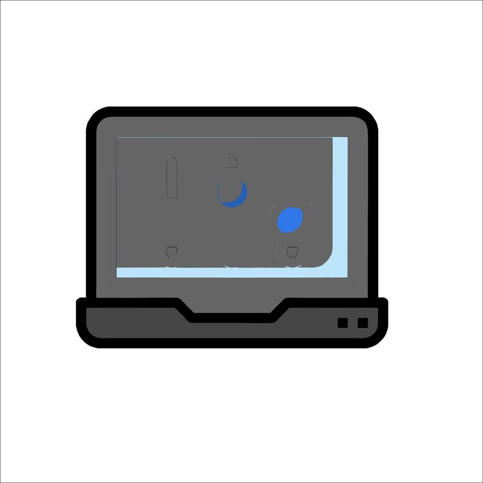 A laptop computer with a blue screen and a blue button vector