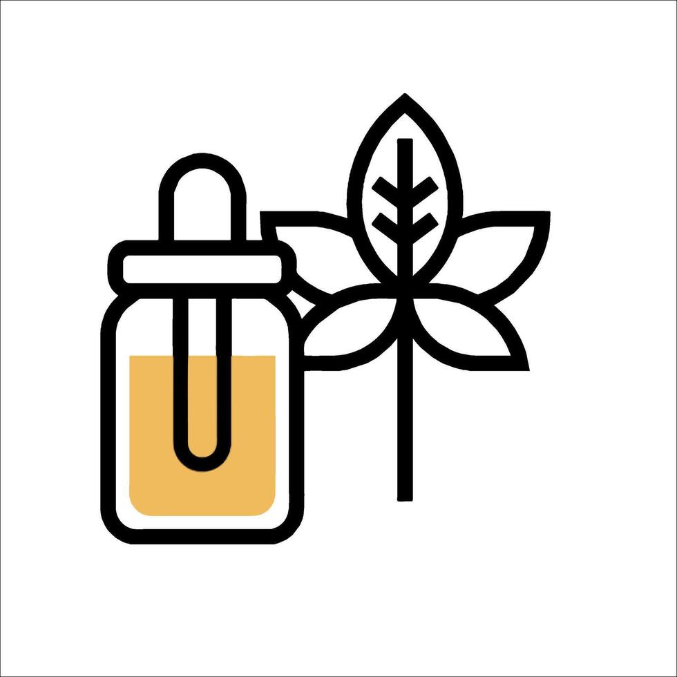 A bottle of oil and a leaf on a white background vector