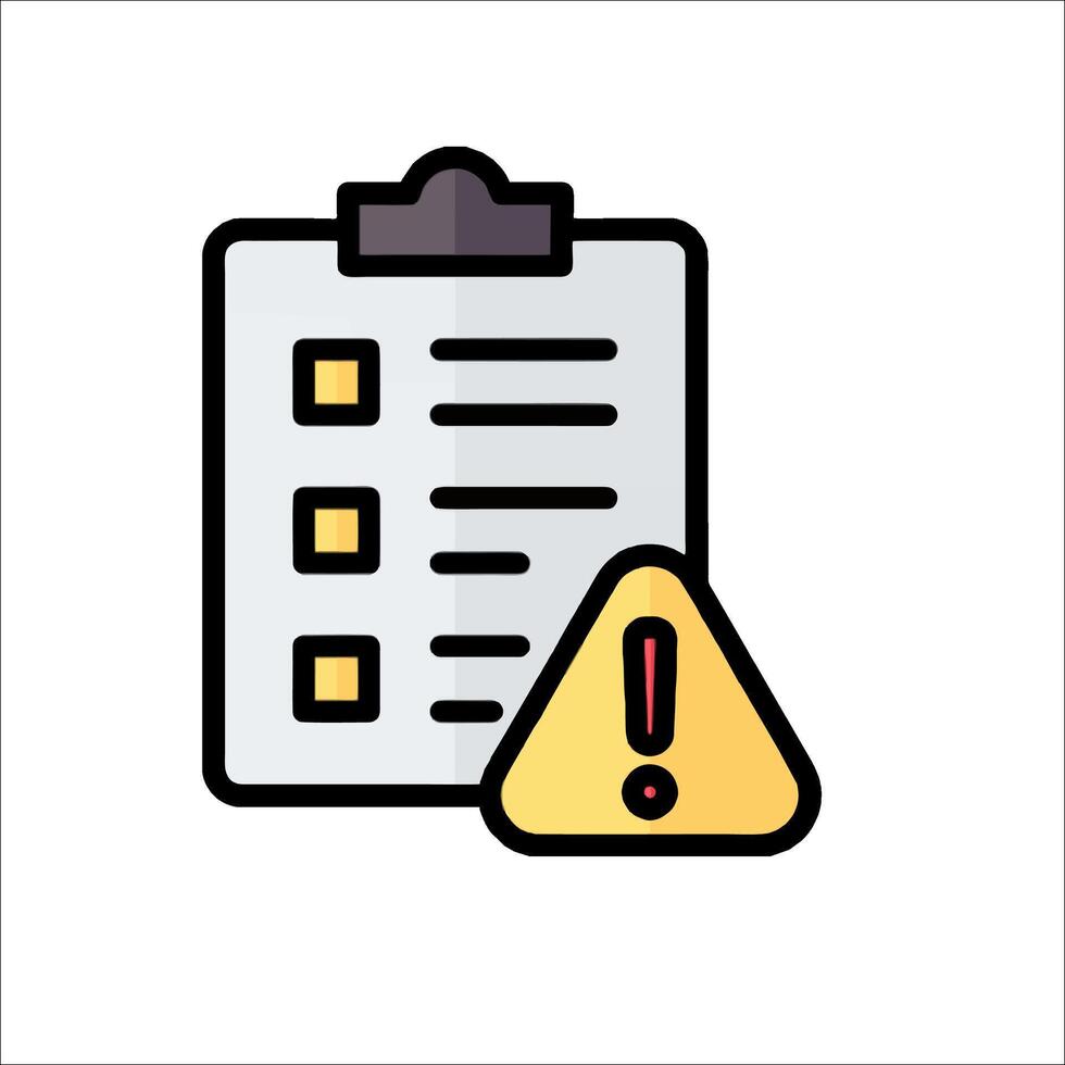 A checklist with a check mark and a red exclamation mark vector