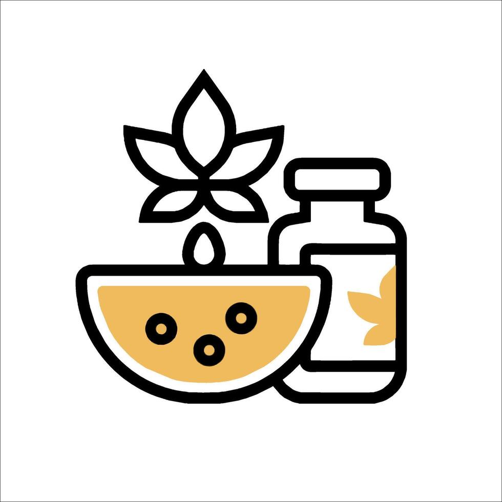 A bottle of medicine and a bowl of food vector