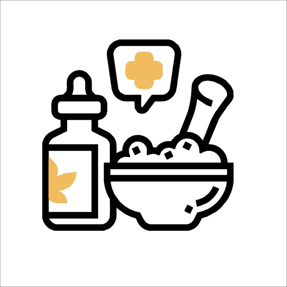 A bottle of medicine and a bowl of food vector