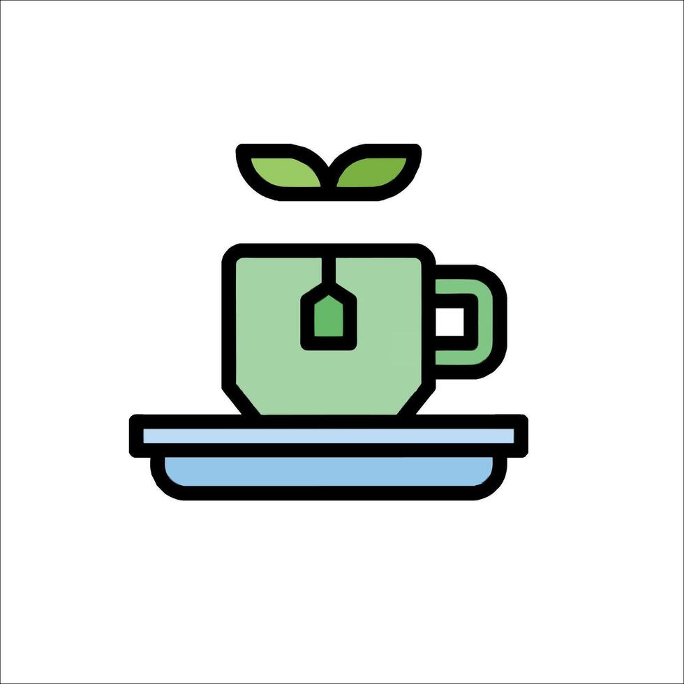 Tea cup icon with green leaves on top vector