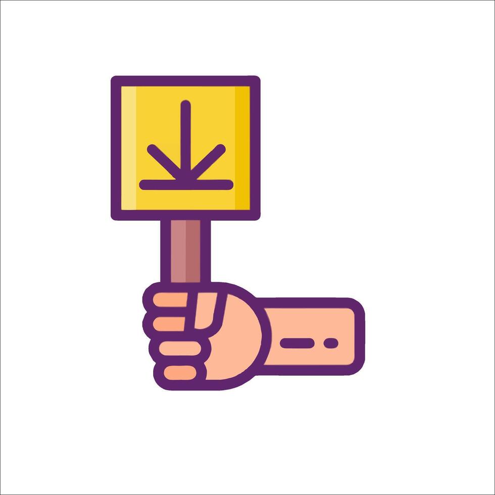 A hand holding a sign with an arrow pointing down vector