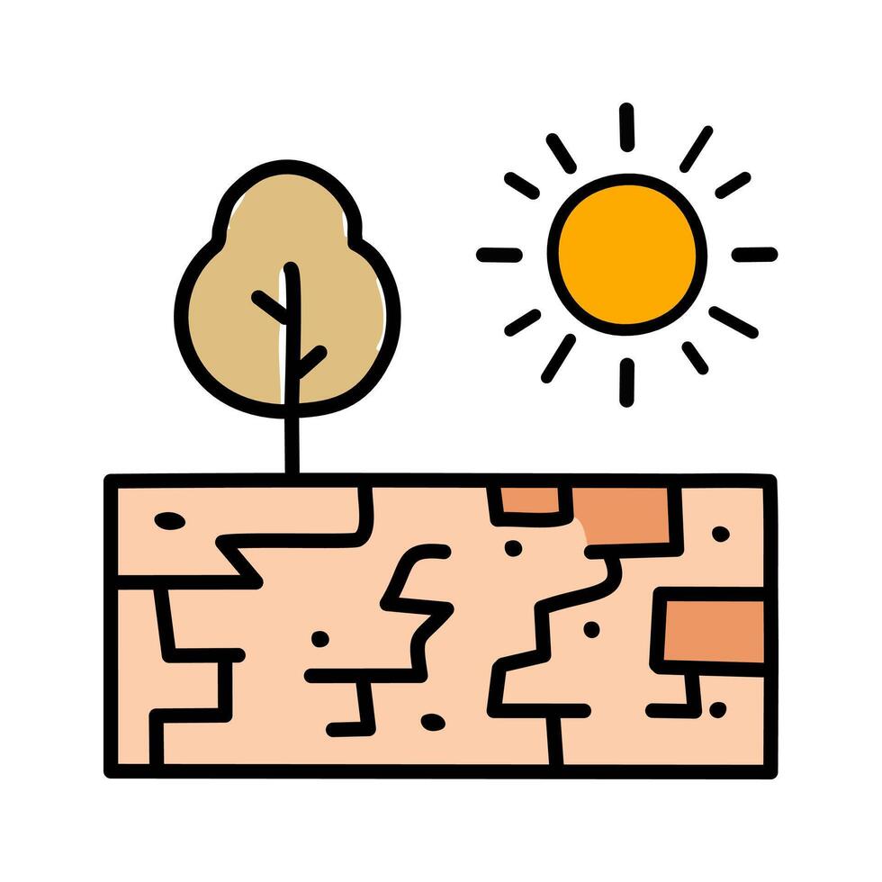 landscape with sun and tree flat style icon design illustration. Dry land symbol. vector