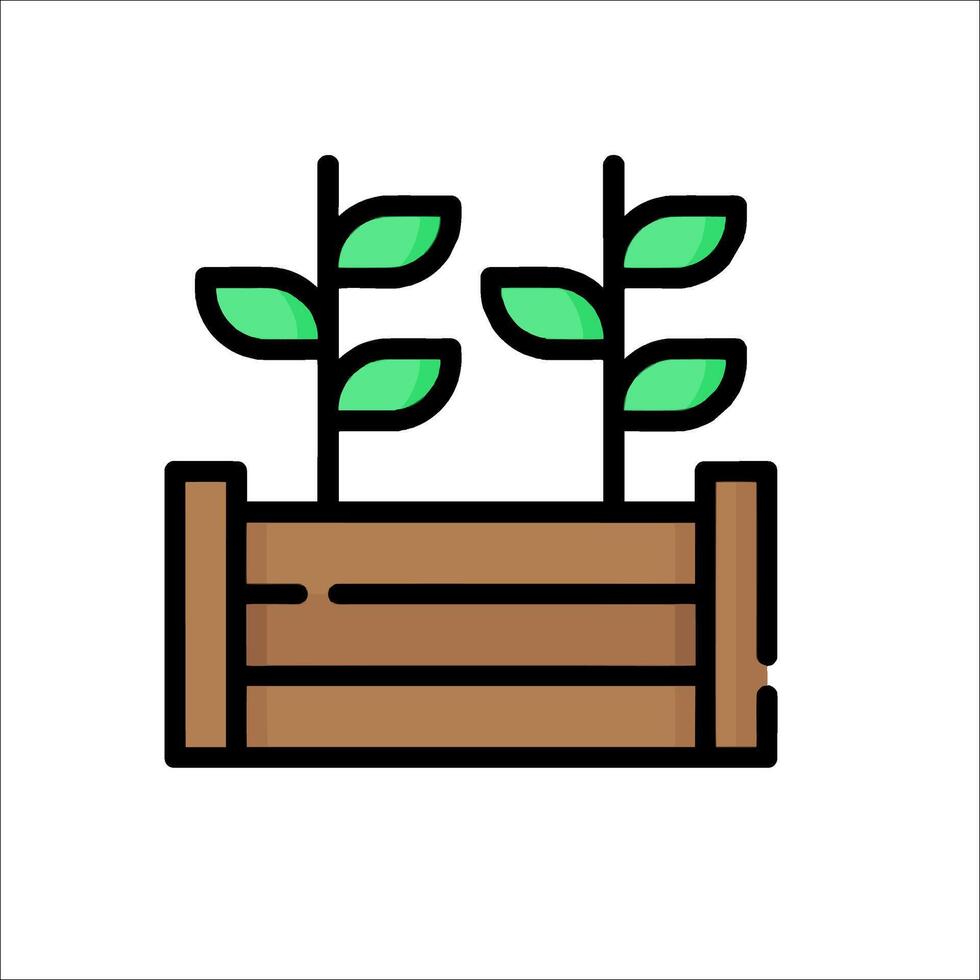Planting seedling in a wooden box illustration vector