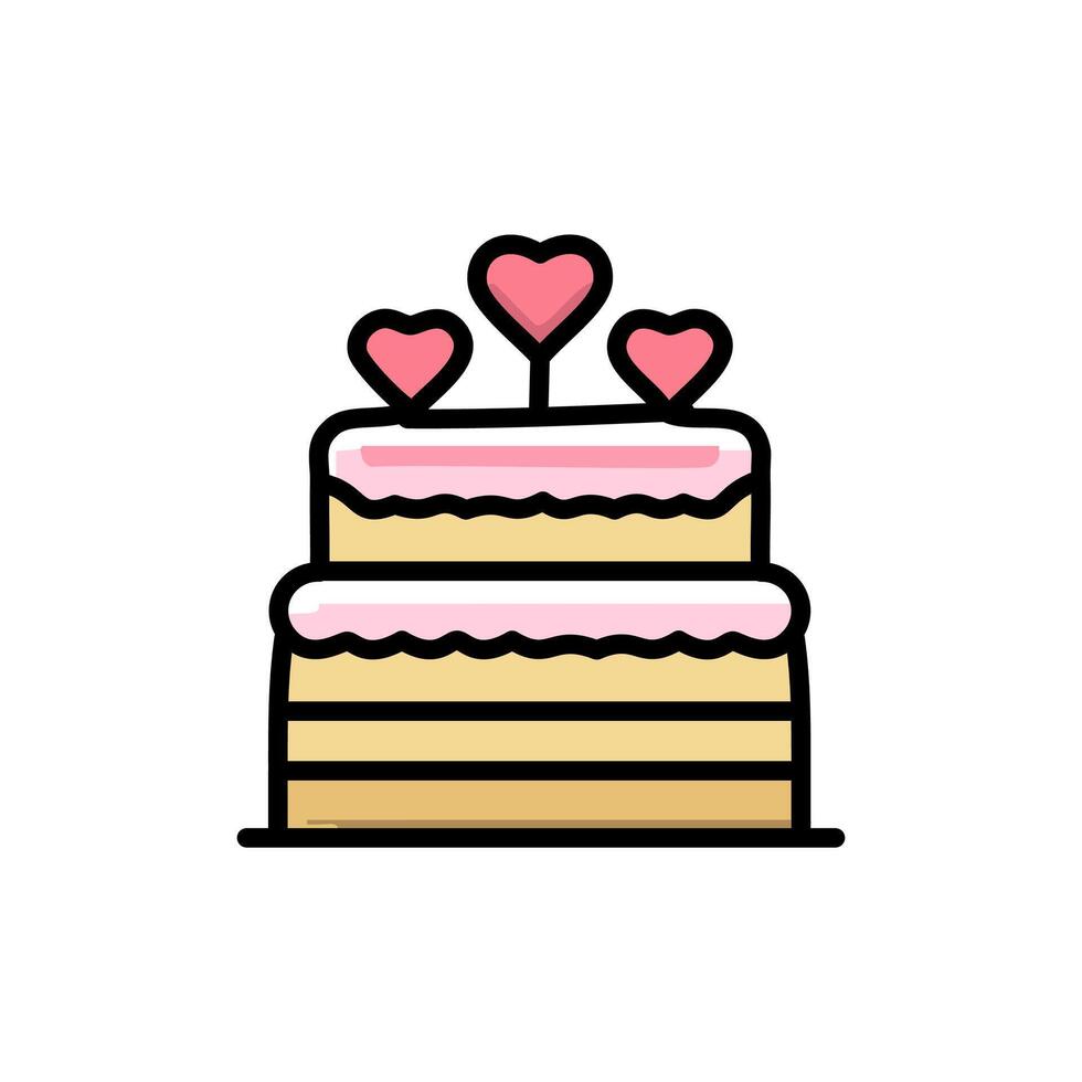 Cake icon illustration, filled outline design editable stroke. vector