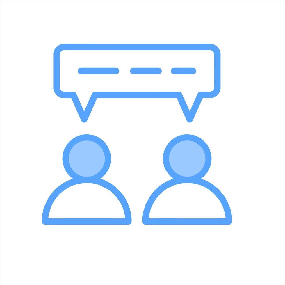 A blue line icon of two people talking vector