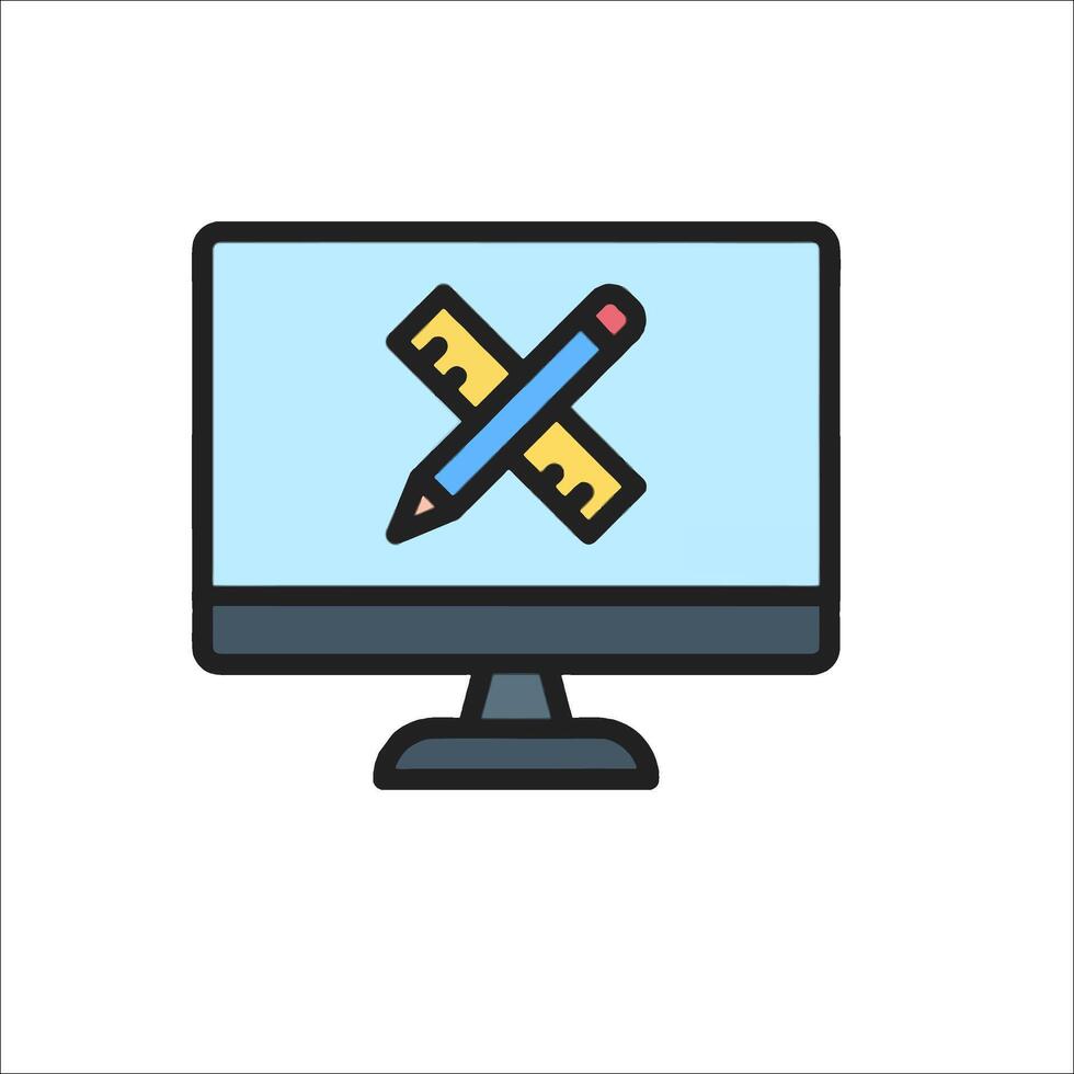 A computer monitor with a pencil and ruler icon vector
