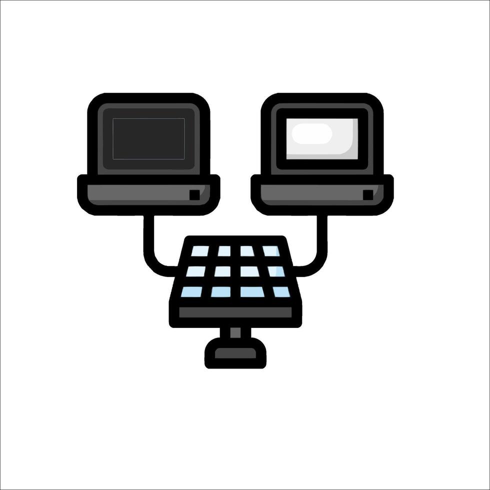 A computer and a keyboard on a table vector