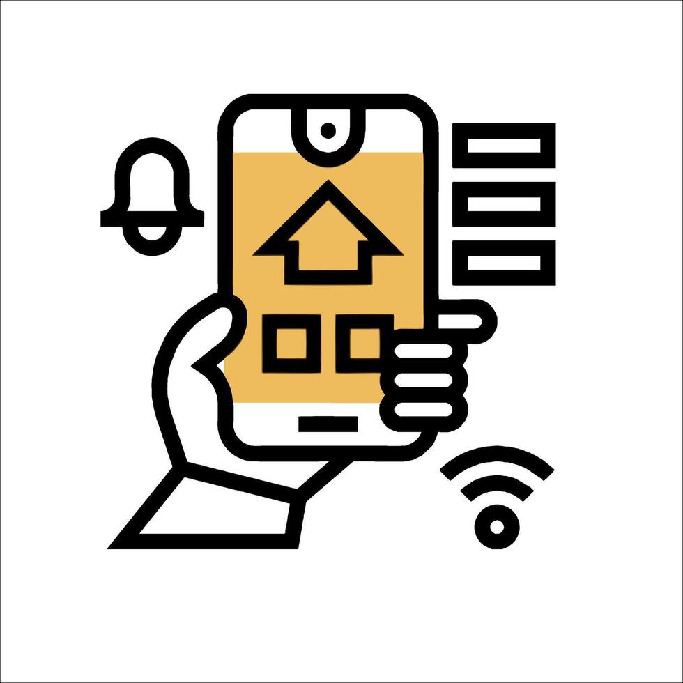 A hand holding a smartphone with a home button icon vector