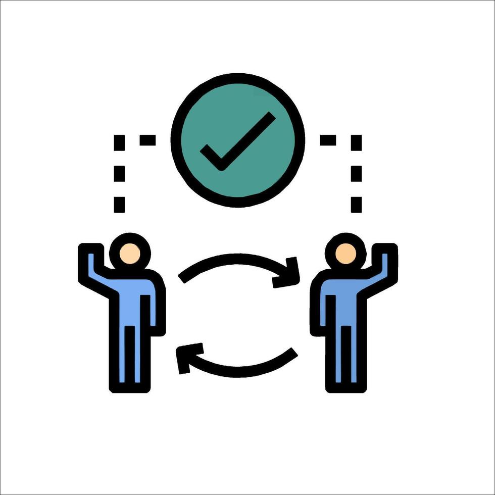 Two people are standing next to each other with a check mark vector