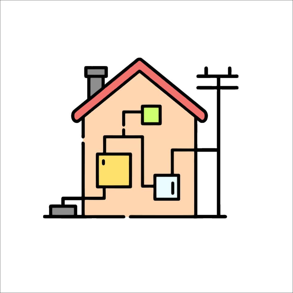 House with electrical wires and a light bulb vector