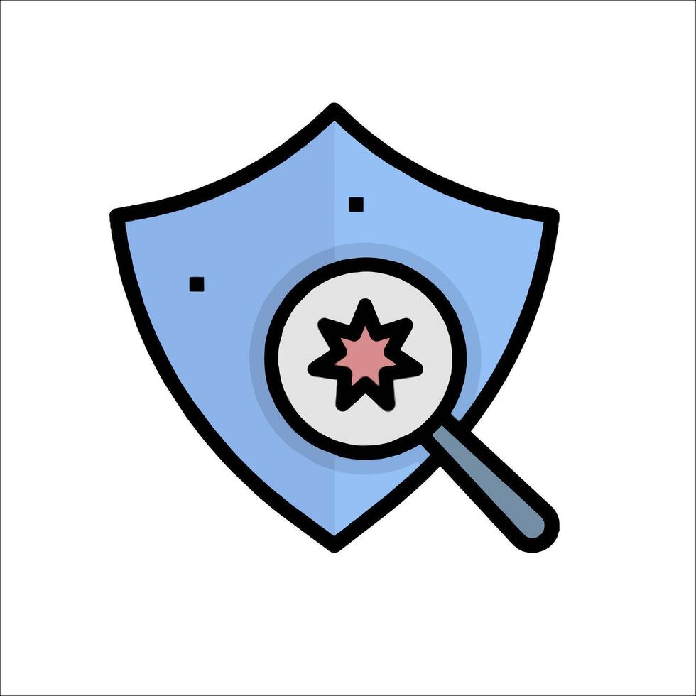 A shield with a magnifying glass and a star vector