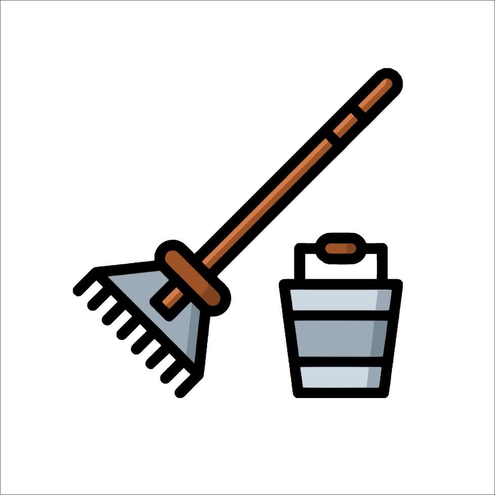 A rake and bucket icon on a white background vector