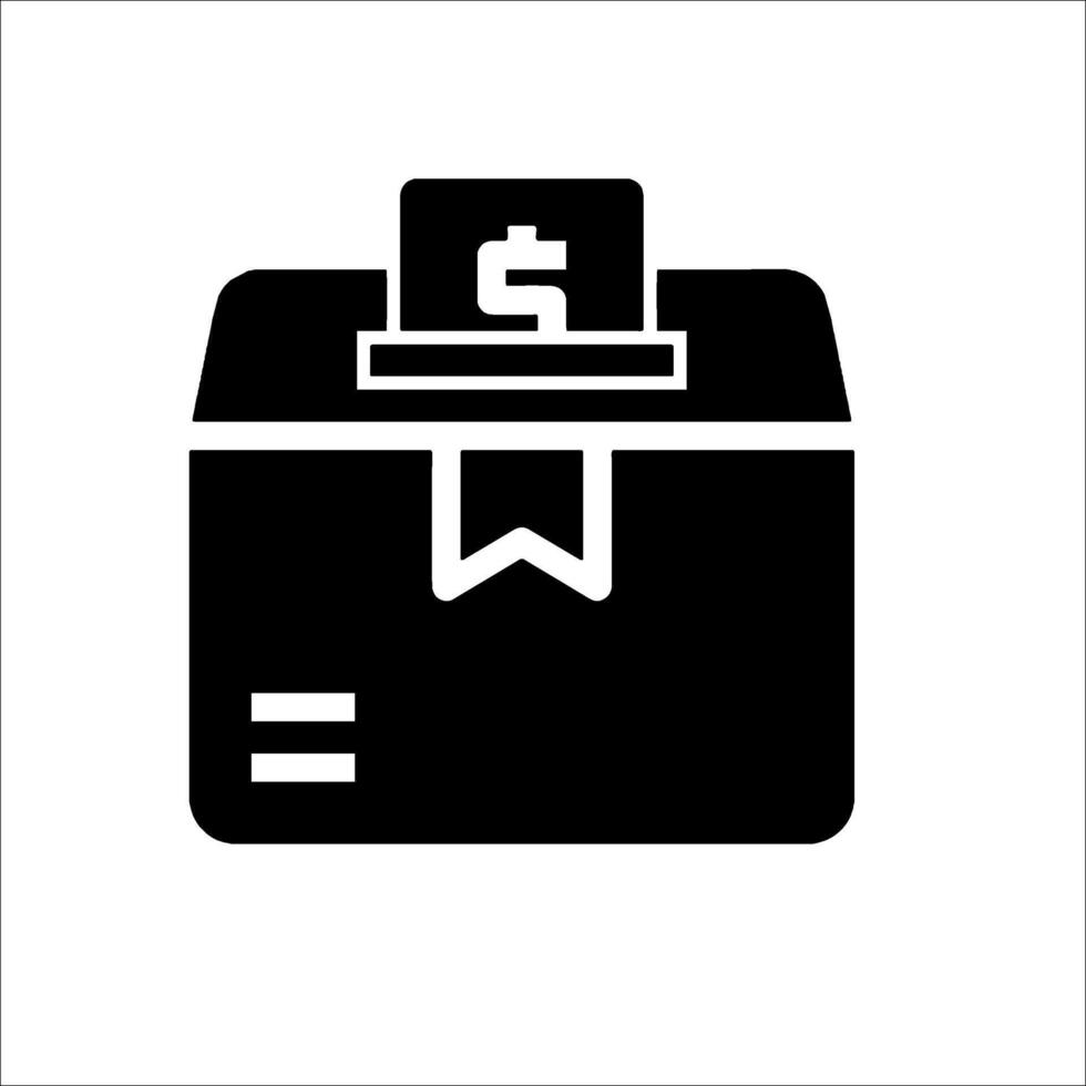A black and white icon of a box with money inside vector