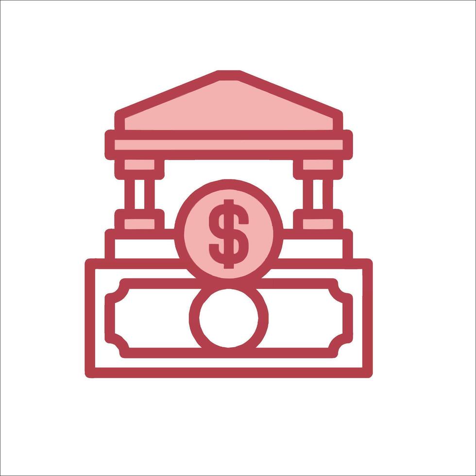 A red icon of a bank with a dollar sign vector